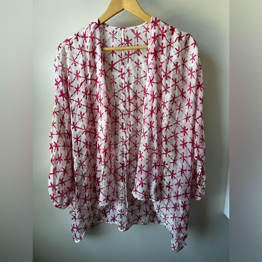 Open Front Sheer Embroidered‎ Silky Dainty Cardigan Boho Ethereal Oversized OS